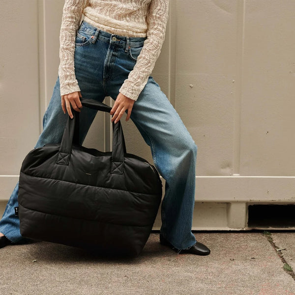 Puffy Weekend Bag "Camill", greige-gold