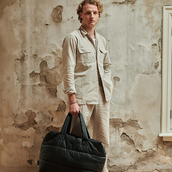 Puffy Weekend Bag "Camill", greige-gold