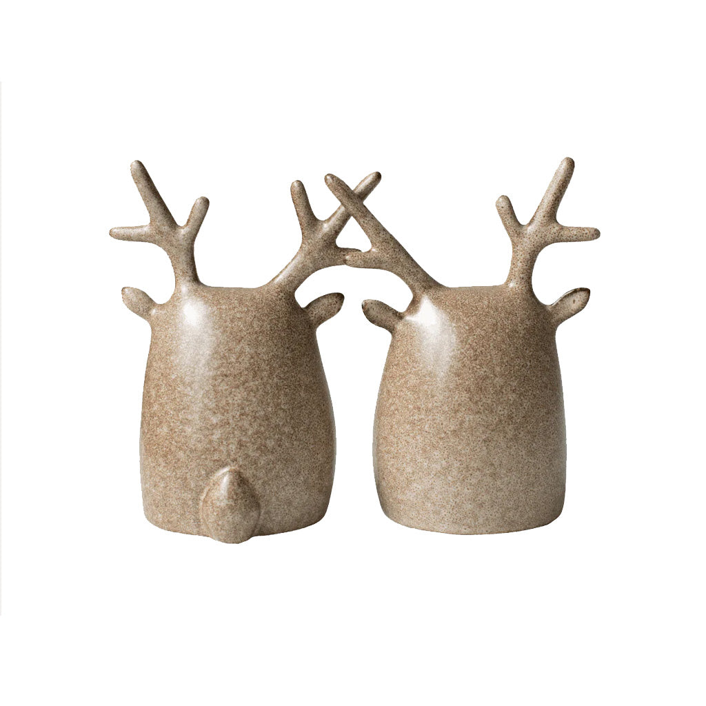 2er-Set Dekofiguren "Deer Twins", Keramik, beige gesprenkelt