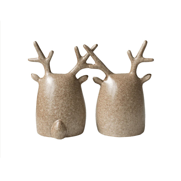 2er-Set Dekofiguren "Deer Twins", Keramik, beige gesprenkelt