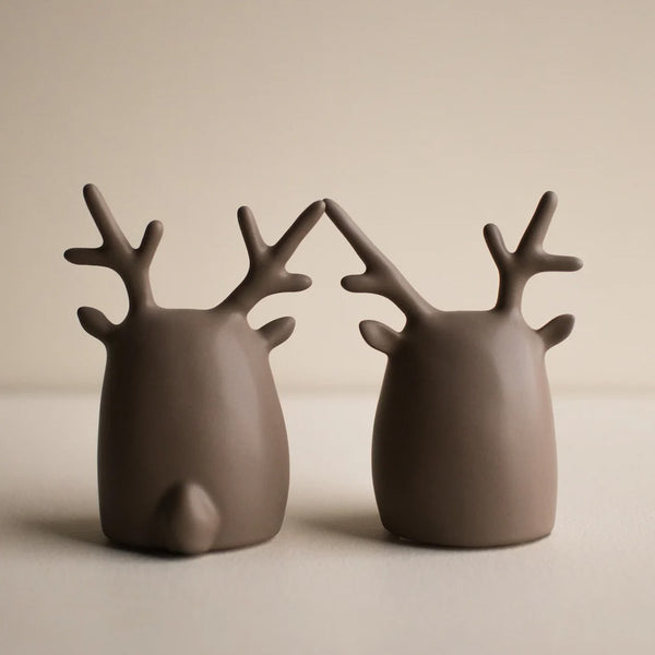 2er-Set Dekofiguren "Deer Twins", Keramik, dust