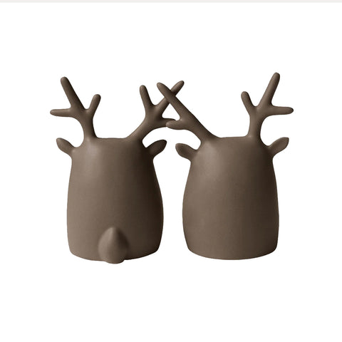 2er-Set Dekofiguren "Deer Twins", Keramik, dust