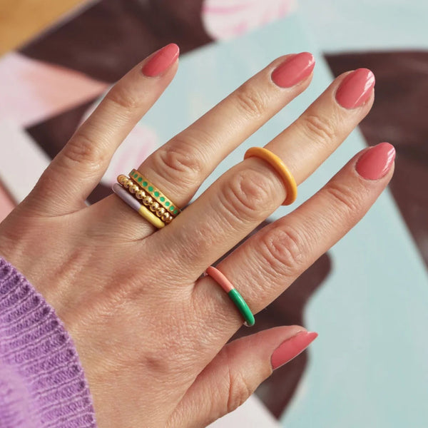 Ring "Double Color Ring", Light Green / Burnt Coral