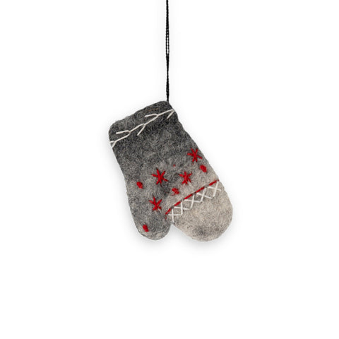 Filz-Anhänger "bestickter Handschuh", grau/rot