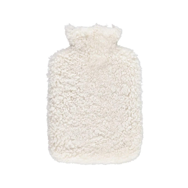 Wärmflasche mit Bezug aus Lammfell, creme