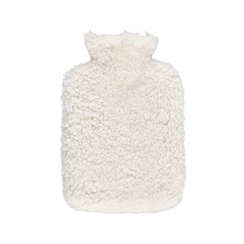 Wärmflasche mit Bezug aus Lammfell, creme