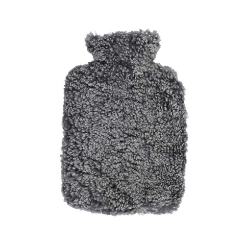 Wärmflasche mit Bezug aus Lammfell, graphit